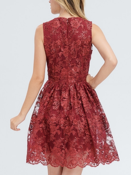 Red, embroidery lace, fit and flare mini d… - Picture 2 of 7